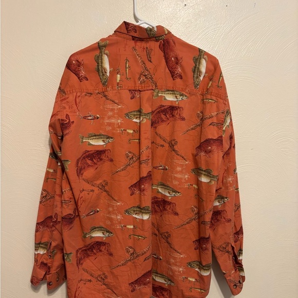 Casual Orange Button Down Shirt with Fish Print - Picture 8 of 8